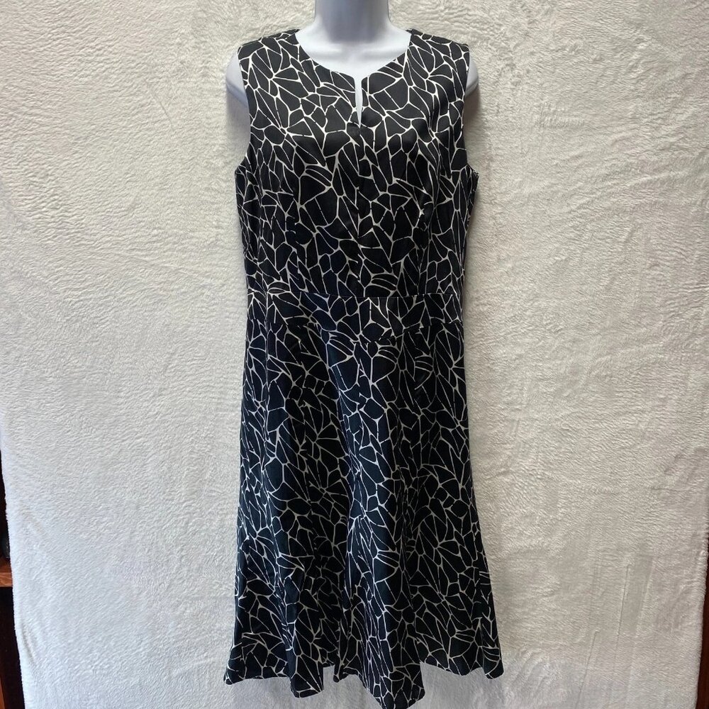 Pendleton Silk Dress Sz 8 Midi Black Geometric Print Sleeveless Mature Zip Event
